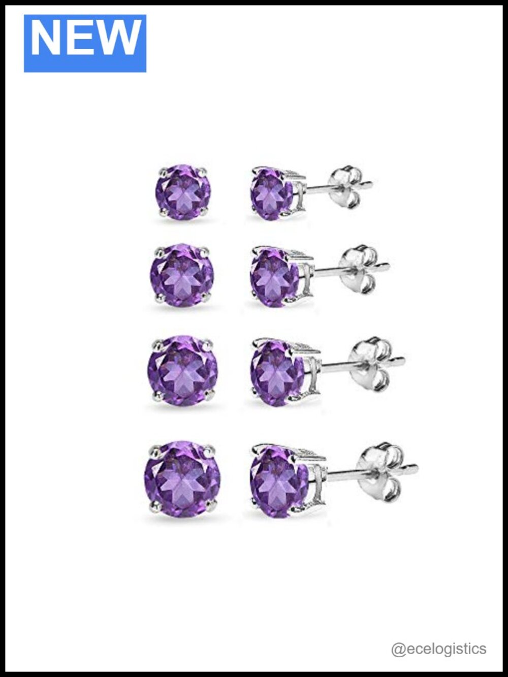 Sterling Silver African Amethyst Round-Cut Solitaire Stud Earrings for Women